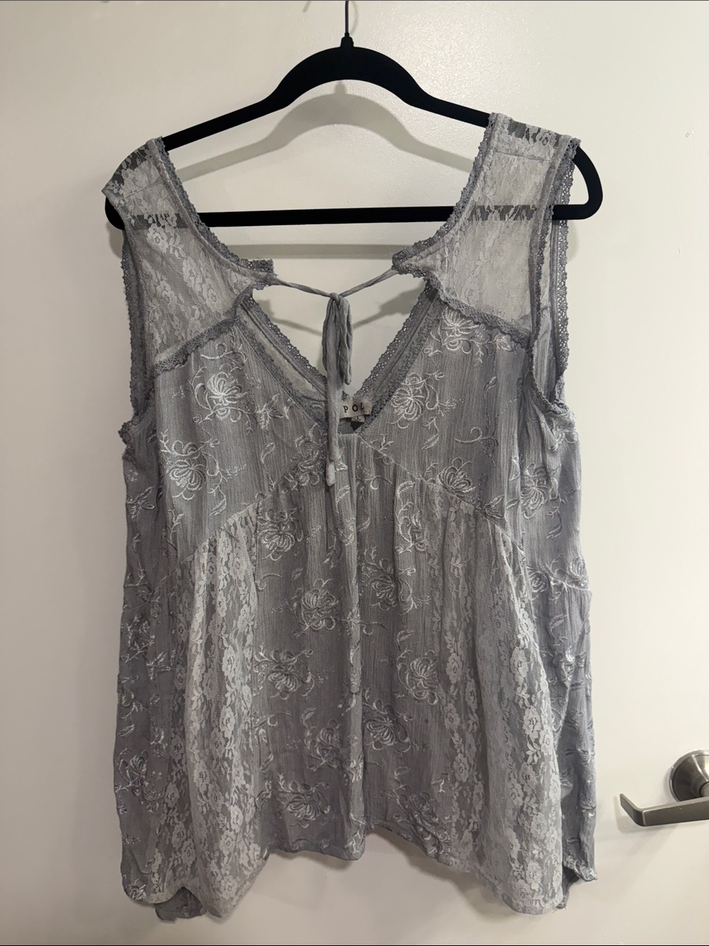 POL Lace Overlay Tie-Back Camisole - Gray